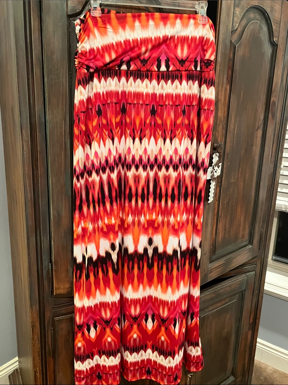 Women’s Red Multi-Pattern Maxi Skirt Jersey Knit